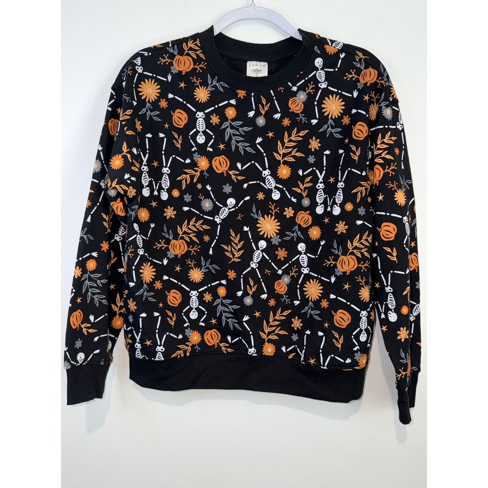 The Halloween Collection Skeleton Pumpkin Floral Sweatshirt Black Small Aldi